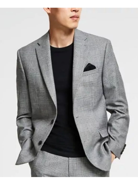 Men's Slim-Fit Black/White Plaid Suit Jacket Size 46L