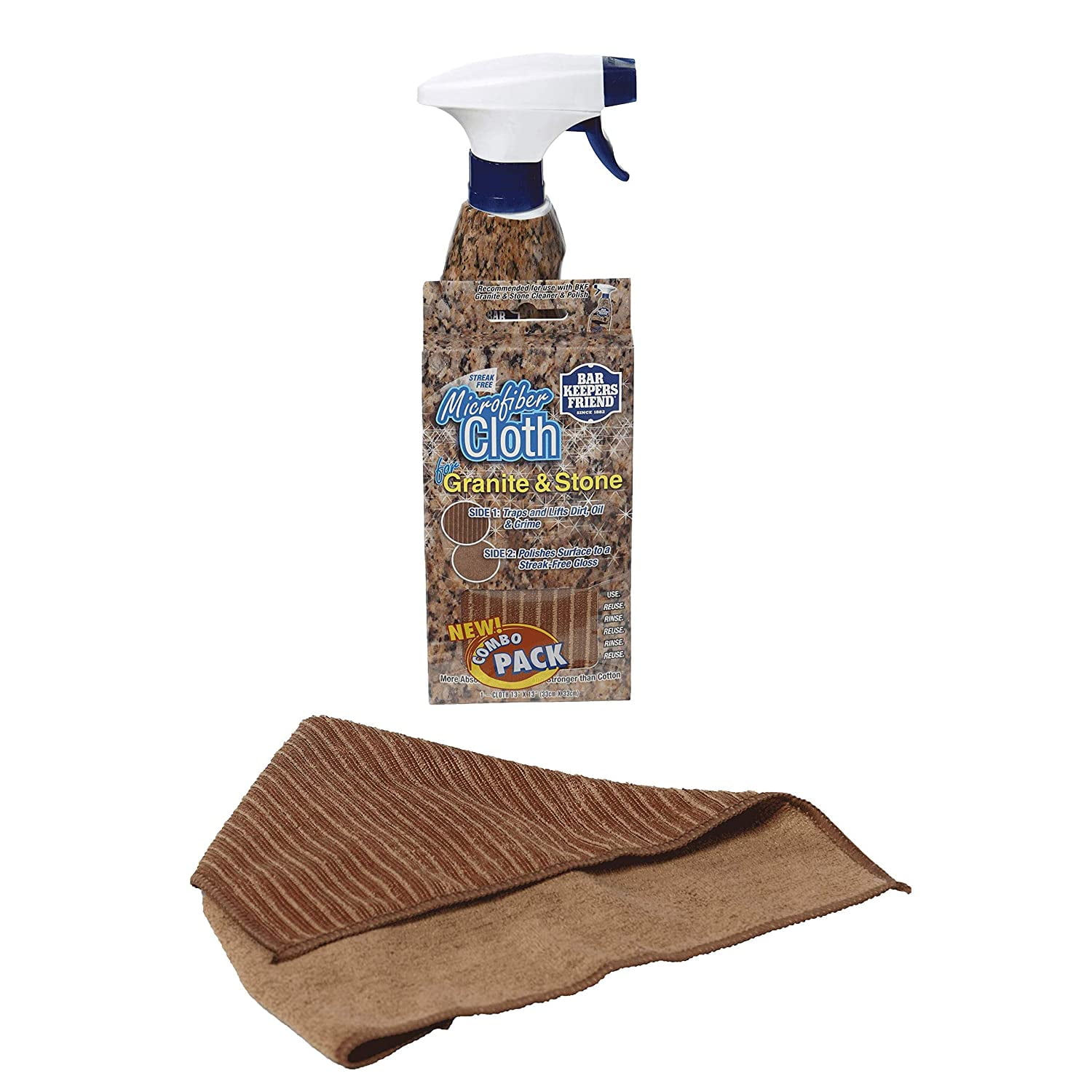 Bar Keepers Friend Granite & Stone Cleaner and Polish Cleaning Kit - Includes Bar Keepers Friend Granite & Stone Cleaner(25.4 oz) and Polish Spray - 1 BKF Microfiber Cloth