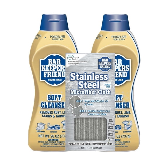 Bar Keepers Friend Liquid All-Purpose Soft Cleanser 26 oz with BKF Micro Fiber Towel, (2 PK)