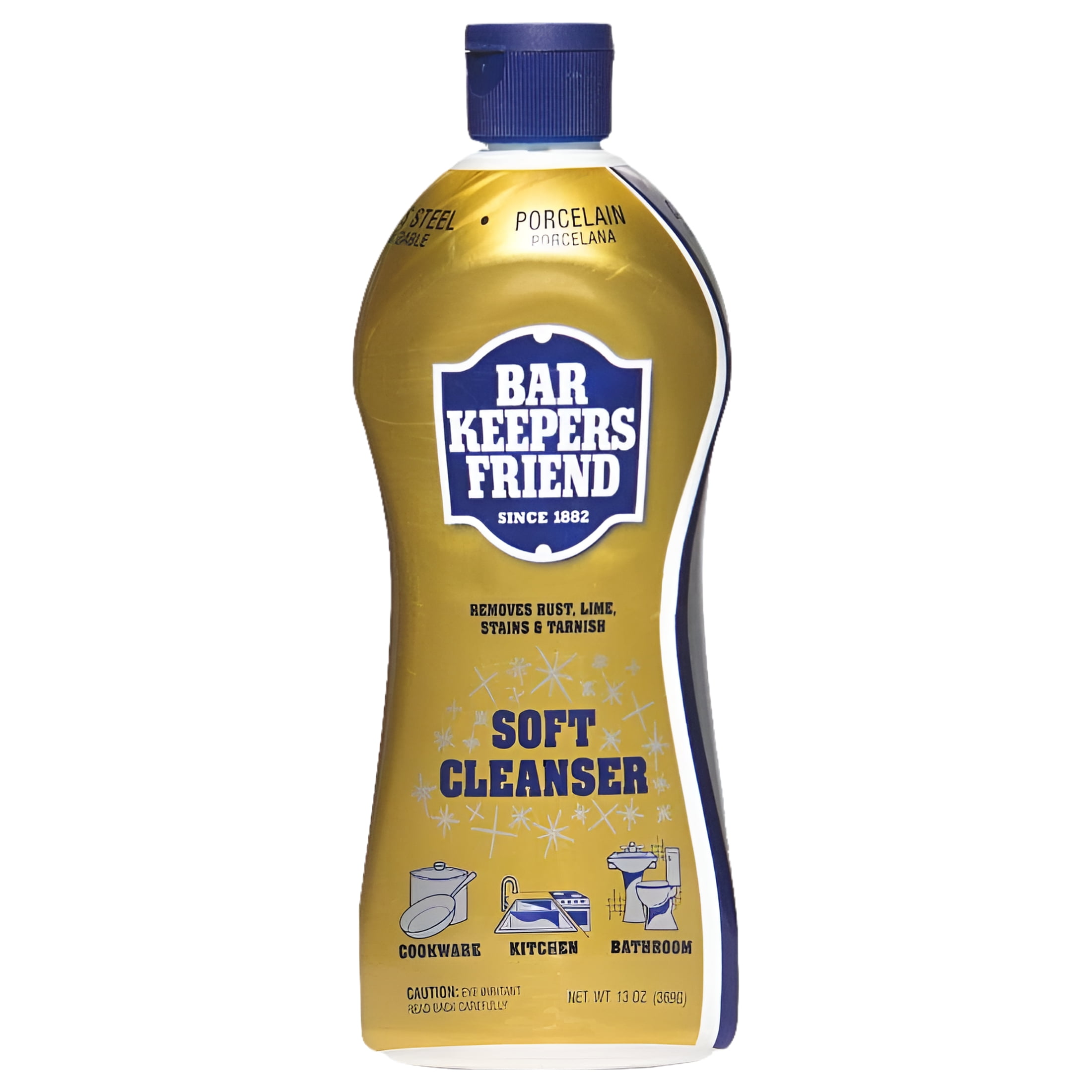 Bar Keepers Friend Soft Cleanser Liquid 13 oz Multipurpose Cleaner & Rust Stain Remover for Stainless Steel Sinks and Countertops, Porcelain and Ceramic Tile, Copper, Brass, and More (1)