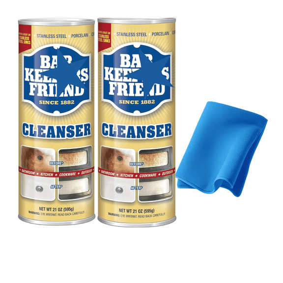 ba'r keper friend Cleanser and Polish Powder 21 oz (2 Pack) Multipurpose Cleaner, Rust Stain Remover + microfiber cleaning cloth