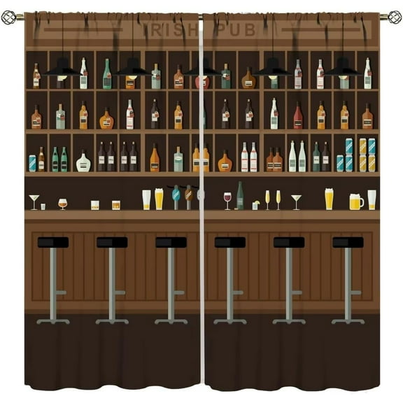 Bar Kitchen Curtains,Red and White Wine Bar Counter Window Treatments for Wine Room Kitchen Café Dining Room Window Drapes 2 Panels Set,Total Size 84 x 84 Inch