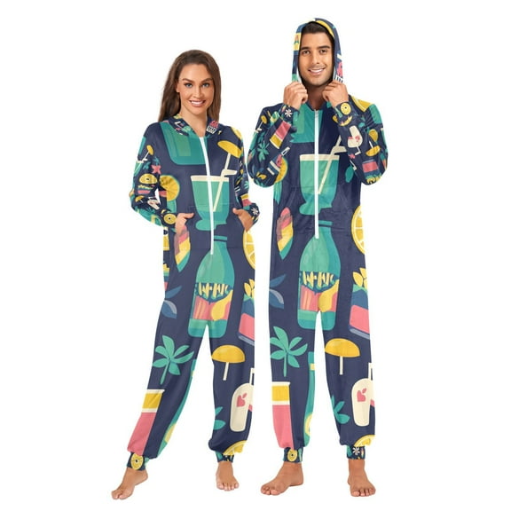 Bar Lcons Adult Onesie Pajamas Slim Fit Christmas One Piece Suit Pjs for Women and Men Hooded Zipper