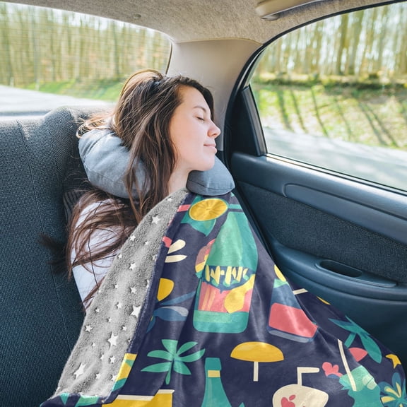 Bar Lcons Travel Blanket Pillow Compact Foldable Airplane Throw Blanket with Trolley Sleeve for Travel Camping