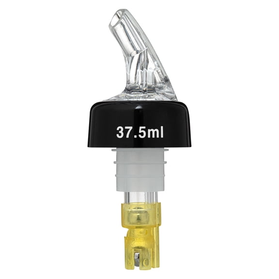 Bar Lux 1.5 oz Yellow Plastic Measured Liquor Pourer - with Collar, Clear Spout - 1 1/2" x 1 1/2" x 3 3/4" - 10 count box
