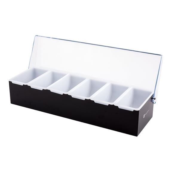Restaurantware-Stainless Steel Condiment Dispenser with 6 Plastic Tray Compartments and Clear Lid: Perfect for Bars, Ice Cream Shops, and Coffee Buffets - Easy to Use Garnish Server Station - 1-CT