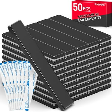 Bar Magnet, Rare Earth Magnets, Neodymium Bar Magnets with Double-Sided Adhesive for Fridge, Garage, Kitchen, Science, Craft, Office - 60 x 10 x 3mm (60x10x3-50P, Black)