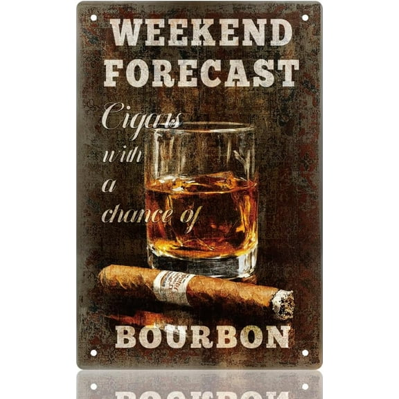 Bar Metal Sign Bourbon and Cigars Vintage Tin Sign for Man Cave Outside,Retro Look Wall Poster Plaque for Club Pub Garage Lounge Room Outdoor Decor Gift for Bourbon Lovers,8x12 Inch/20x30cm