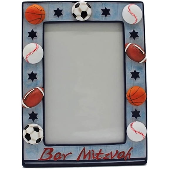 Bar Mitzvah 3D Sports Picture Frame with Glass Cover - Perfect Gift for 4"x6" Photos and Sports Enthusiasts with Basketballs, Baseballs, Volleyball and Football Designs