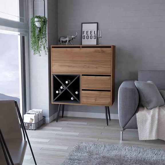 Bar Octupos | Great for Living Room Socializing with Four Bottle Racks | Crafted with Quality Particle Board | Addresses Storage Capacity Problems