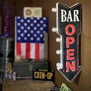 Bar Open Double-Sided Marquee  With  Print And LED Bulbs Inspired Decor For The Home (26” X 3” X 8”)