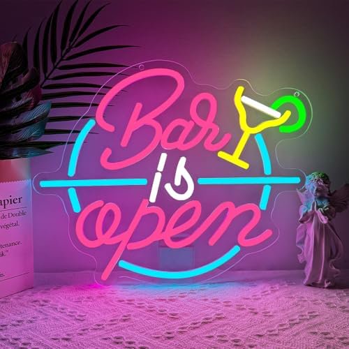 Bar Open Neon Sign, Open LED Neon Light Sign for Bar Wall Decor Dimmable Open Business Light Up Sign for Bar Pub Night Club Home Man Cave Party Decoration Gift USB Powered(14.2"*13.9")