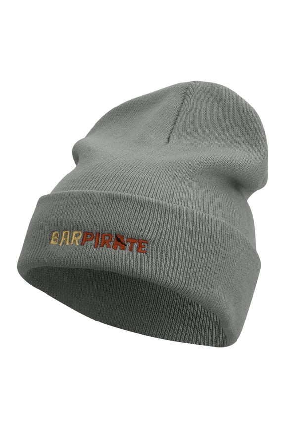Bar Pirate Embroidered 12 inch Acrylic Cuffed Long Beanie - Grey OSFM