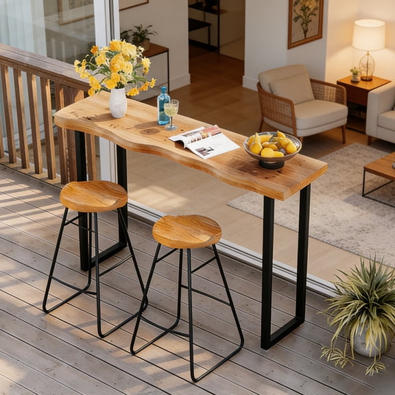 Bar Pub Table, Rectangular Solid Wood Patio Bar Table with Sturdy Metal Frame,for Living Room Coffee Restaurant Bistro(47in)