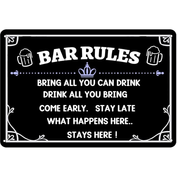 Bar Rules Funny Metal Tin Sign Home Bar Signs for Man Cave Coffee Vintage Wall Decor (Aluminum) Size: 8 x 12 inch