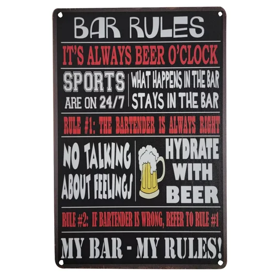(Bar Rules - It'S Always Beer O'Clock...) 8" X 12" Metal Tin Funny Bar Sign