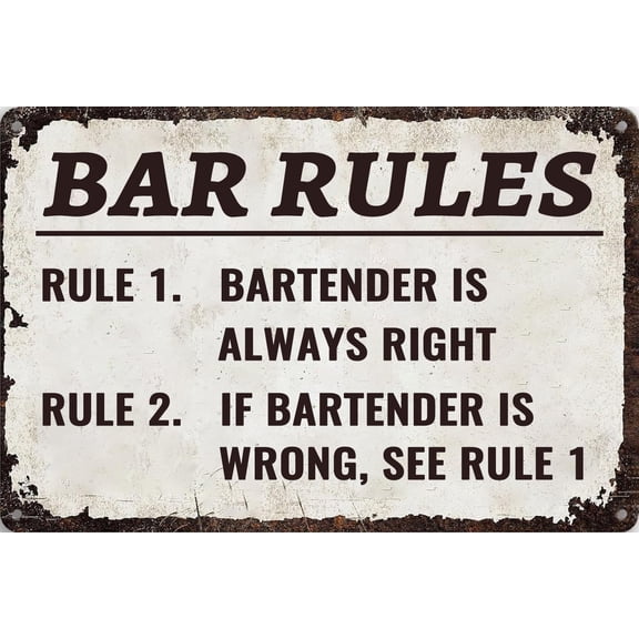 Bar Rules Metal Sign Man Cave Decor Funny Quotes Tin Signs Vintage Wall Decoration for Home Bar Coffee Pub Kitchen Store Art Poster,812inch