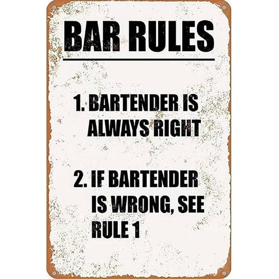 Bar Rules Weatherproof Funny Metal Aluminum Sign Size: 16 x 12 Inch