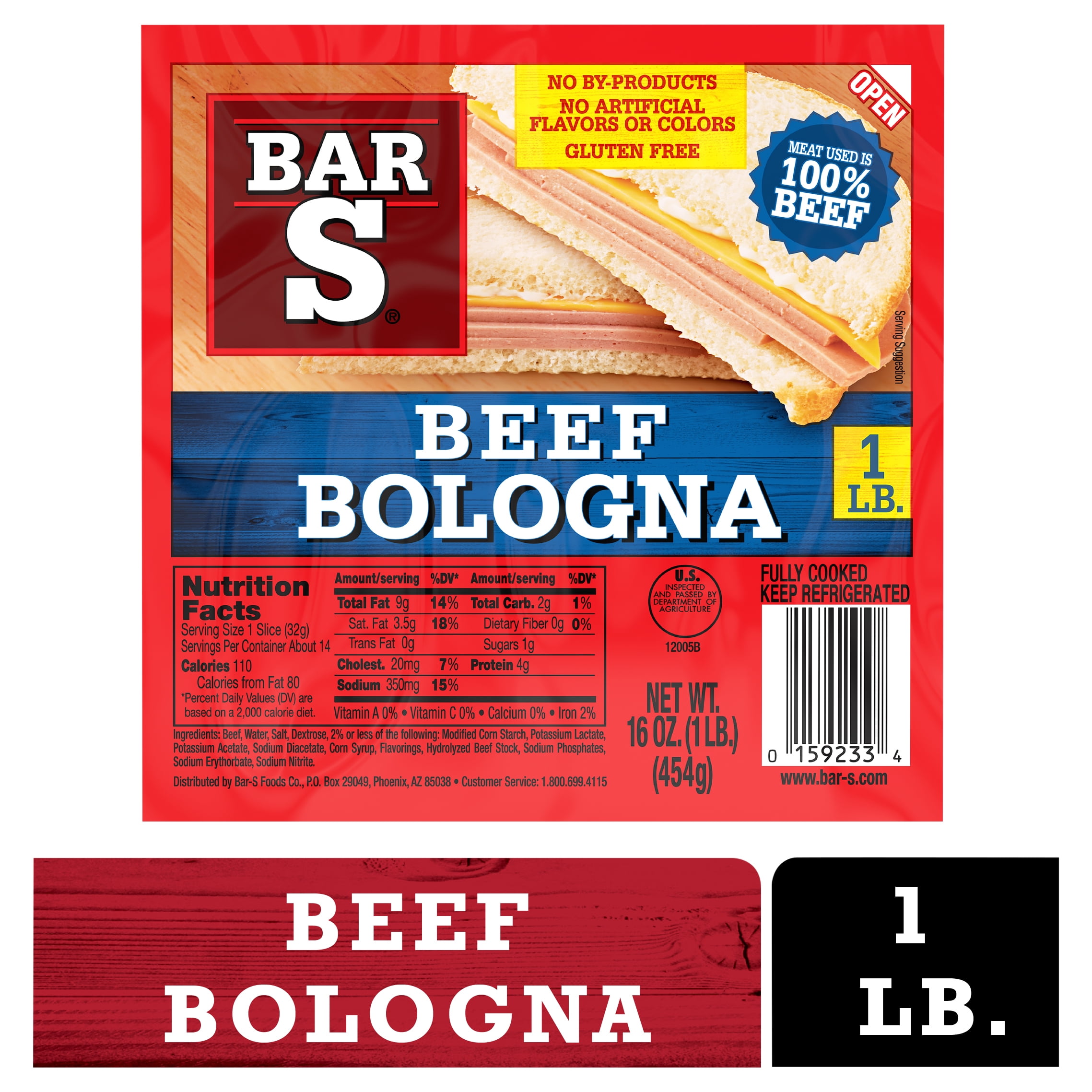 BarS Beef Bologna Sliced DeliStyle Lunch Meat, 14 Slices per Package