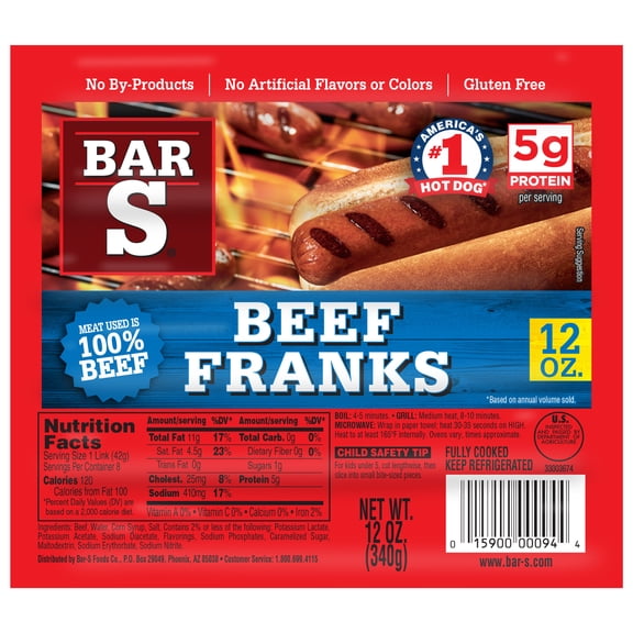 BarS Beef Franks, 8-Count, 12 oz