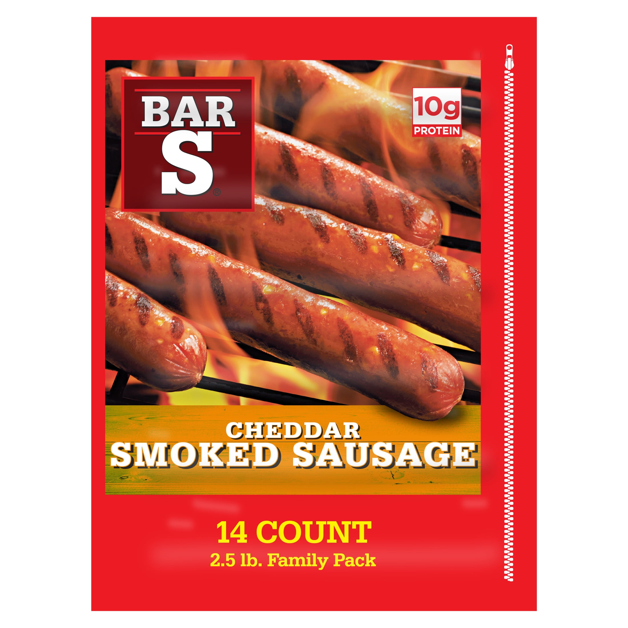 Bar‑S Cheddar Cheese Smoked Sausage, 14-Count, 2.5 lb Family Pack