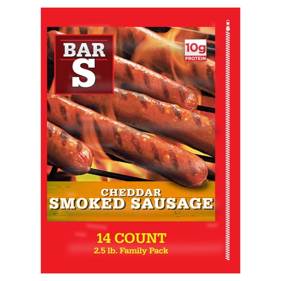 BarS Cheddar Cheese Smoked Sausage, 14-Count, 2.5 lb Family Pack