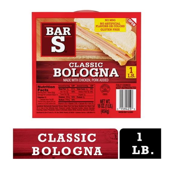 Bar-S Classic Bologna Sliced Deli-Style Lunch Meat, 14 Slices per Package, 1 lb Pack