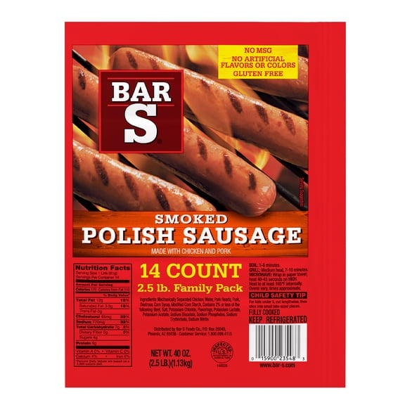 BarS Polish Smoked Sausage, 14-Count, 2.5 lb Family Pack