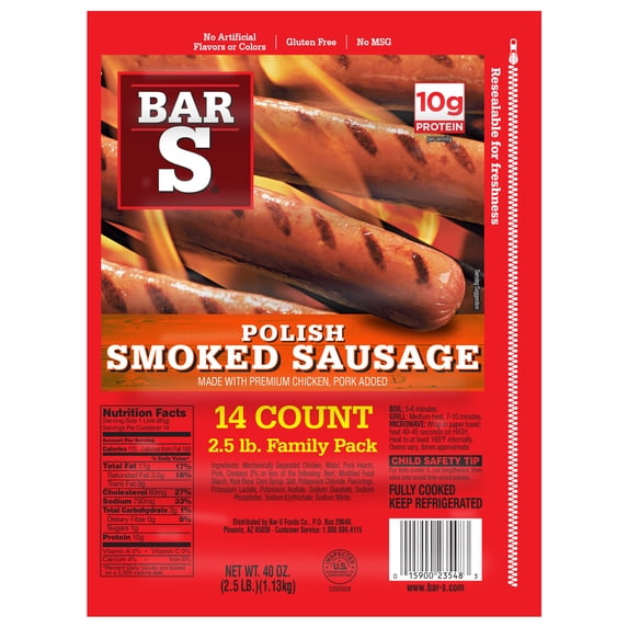 Bar-S Polish Smoked Sausage, 14-Count, 2.5 lb Family Pack