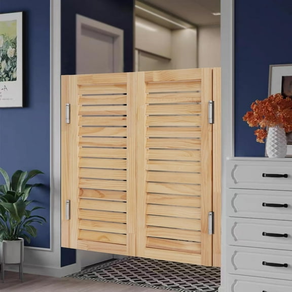 Bar Saloon Swinging Doors Cafe Doors, Louvered Cafe Door, Room Divider, Interior Swing Solid Wood Door, Entrance Partition for Hallway Kitchen Doorway Bar (Wood Color, 35.4x35.4in)