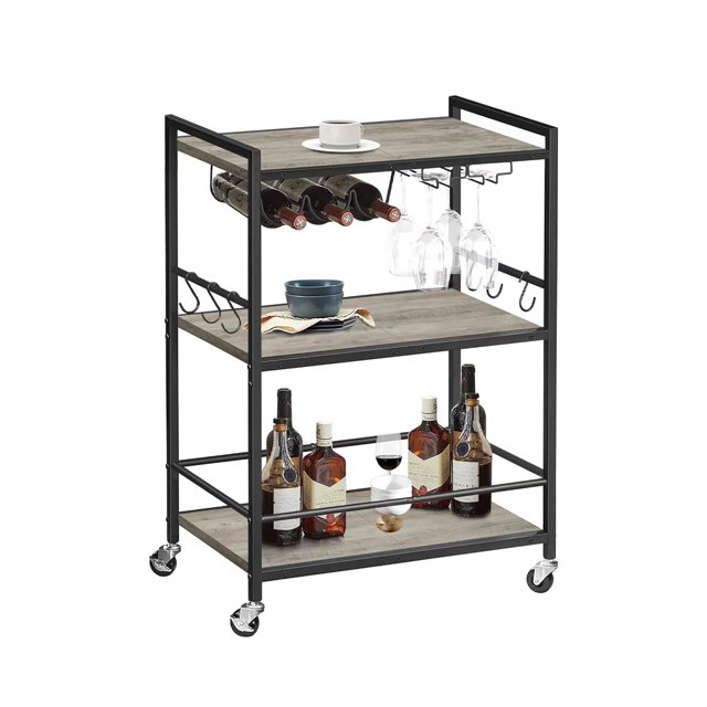 Bar Serving Cart, Microwave Stand Kitchen Island w/Wine Rack & Hooks