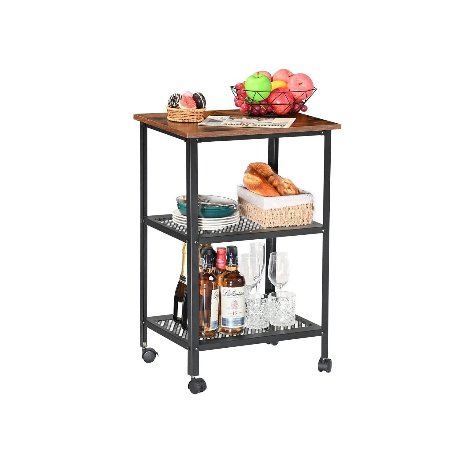 Bar Serving Cart Rolling Kitchen Cart on Wheels 3Tier Storage Cart
