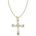 thumbnail image 1 of Bar Set Cross Pendant with Simulated Baguettes and Round Brilliant Center Diamond by Diamond Essence set in Vermeil, 1 of 1