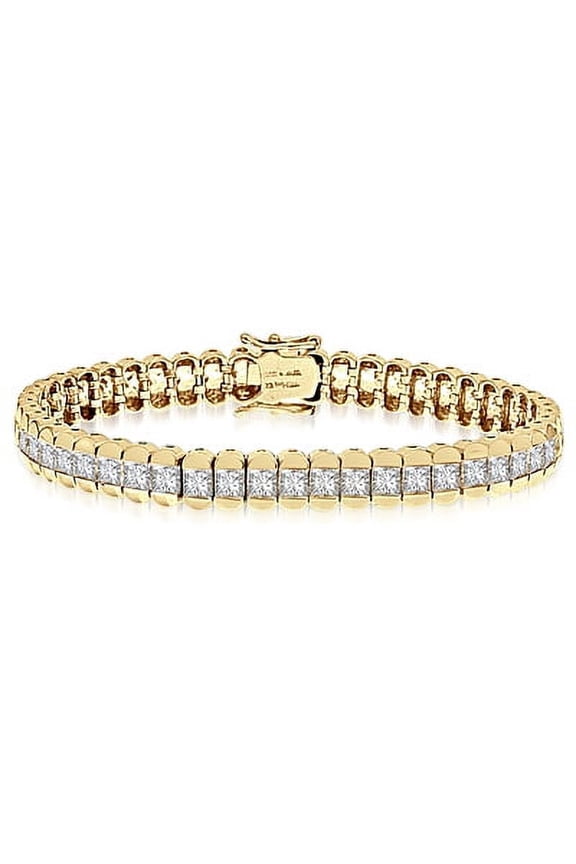 Bar Set Tennis Bracelet with Lab-made Princess Cut Brilliant Diamonds by Diamond Essence set in Vermeil
