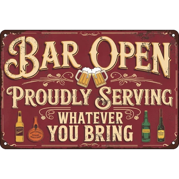 Bar Sign Decor Bar Open Metal Tin Signs for Bar Home Man Cave Vintage Wall Accessories Beer Cheers Decorations Gifts 12X8 In