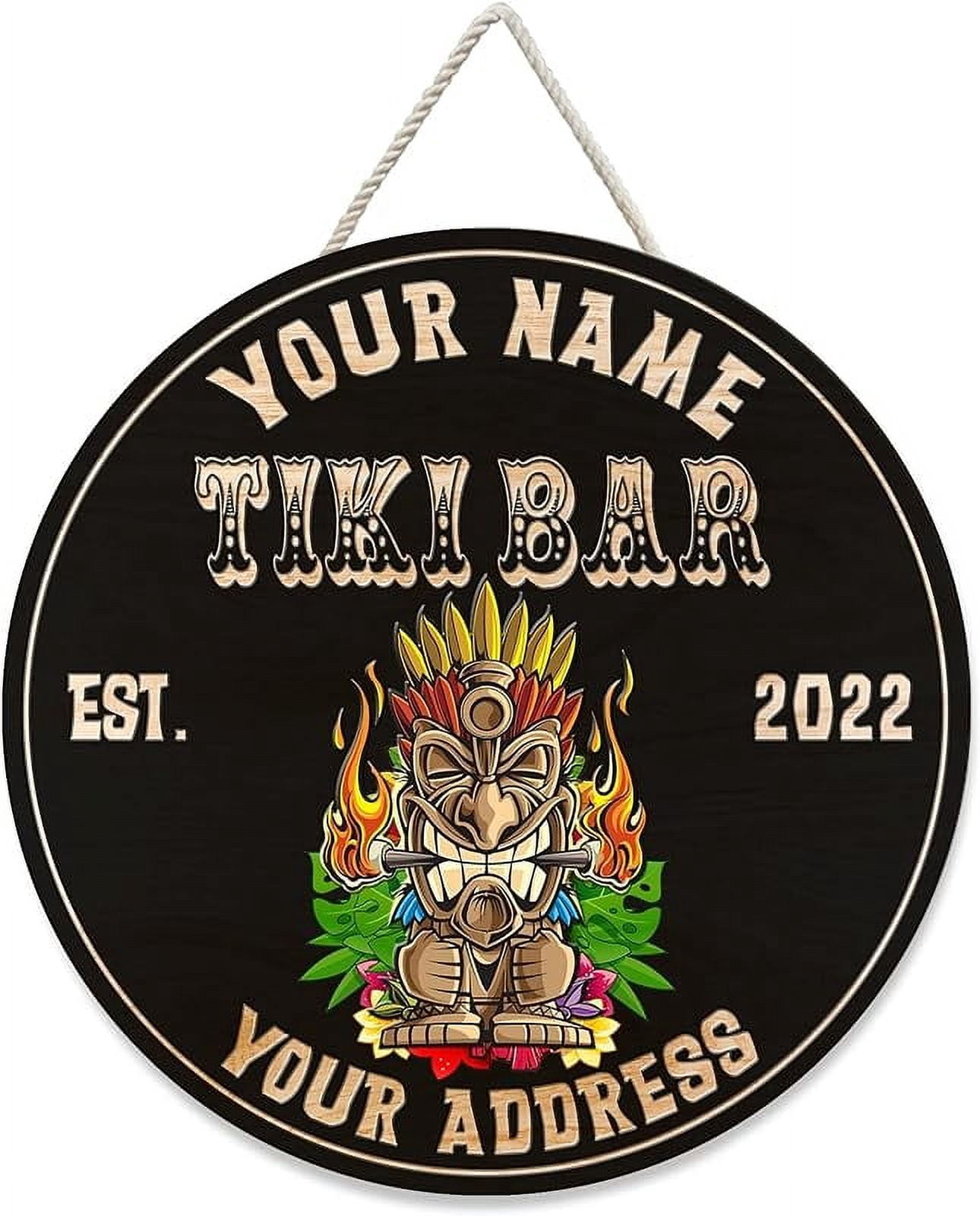 Custom Personalized Tiki Bar Sign - Wooden Round Sign With Rope, Choose Your Name/Text, For Backyard, Patio, Beach Bar Decor