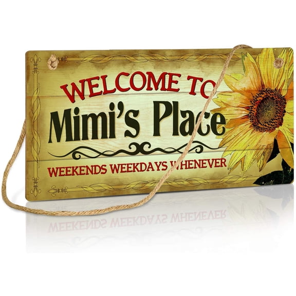 Bar Sign, Retro Wall Decor for Bar, Pub, Coffee Station, Kitchen, 10x5 Inches Hanging Sign - Welcome to Mimi's Place