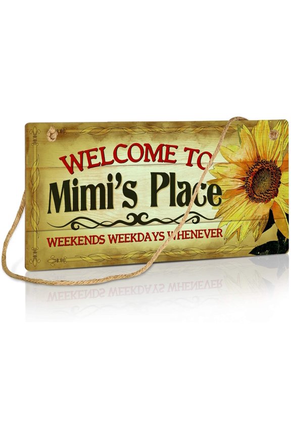 Bar Sign, Retro Wall Decor for Bar, Pub, Coffee Station, Kitchen, 10x5 Inches Hanging Sign - Welcome to Mimi's Place