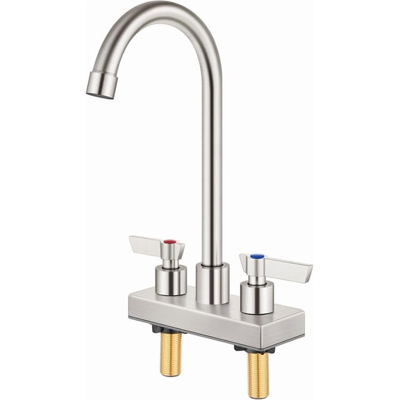 Bar Sink Faucet 4 Inch Center Deck Mount,2 Hole Prep Sink Faucet Dual Handles Commercial Utility Laundry Kitchen,Brushed Nickel