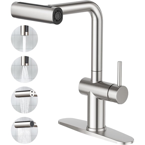 Bar Sink Faucet,Chrome Bathroom Facuets 1 3 Holes, Single Handle Faucets with Deck Plate,360Swivel Stainless Steel Small Kitchen Faucet for Mini Pre RV Vanity