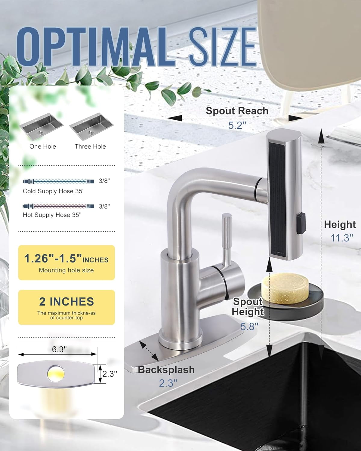 Bar Sink Faucet Single Hole, 3 Water Modes Wet Bar Faucets with Pull ...