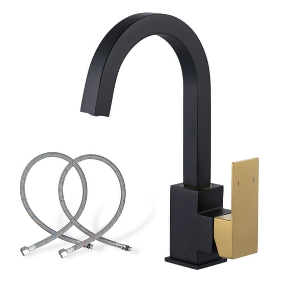 Bar Sink Faucet Single Hole: WOWOW Bar Sink Faucet Black and Gold, Stainless Steel Wet Bar Faucet with Single Handle for Kitchen Bathroom RV Restroom Sink