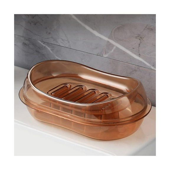 Bar Soap Dish Holder, Plastic Clear Waterfall Soap Tray Dryer, Self Draining Soaps Saver for Shower, Kitchen Sink, Bathroom Restaurant Counter, Hotel (Clear orange)