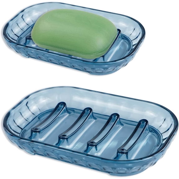 Bar Soap Dish Holder, Plastic Clear Waterfall Soap Tray Dryer, Self Draining for Shower, Kitchen Sink, Bathroom Counter