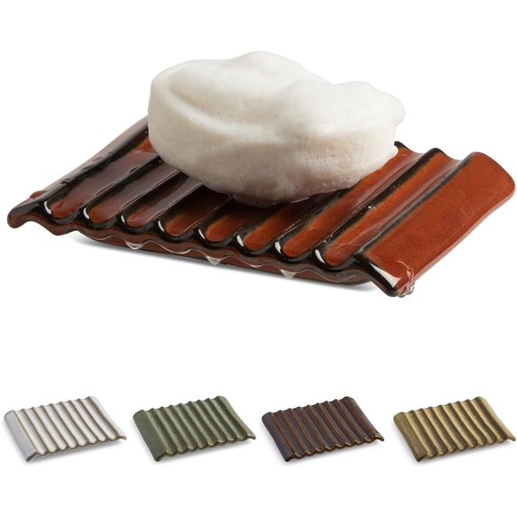 Bar Soap Holder, Ceramic Soap Dish Japanese Soap Tray for Countertop & Saver for Shower, Lift Soap Keep Dry,with Self Drain, Red