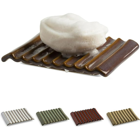 Bar Soap Holder Ceramic Soap Dish Japanese Style for Countertop & Saver for Shower Sink and Kitchen, with Self Drain, Lift Soap Keep Dry, Purple