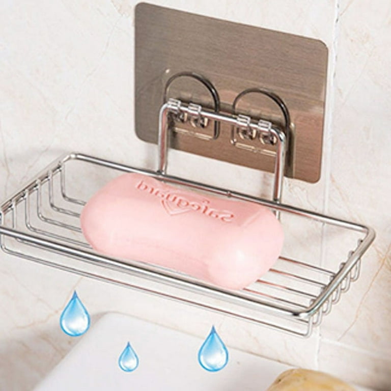 Bar Soap Holder for Shower Wall, Stainless Steel Adhesive Soap Dish for Bathroom, Silver, Size: 16.8*8.5*7.5cm