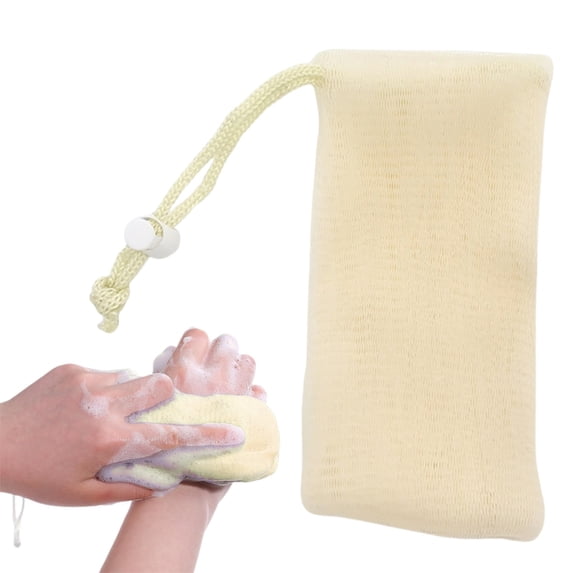 Bar Soap Loofah,Soap Bar Scrubber,Soap Savers for Bar Soap,Back Wash Cloth,Mesh Bar Soap Pouch,Soap Bar Bag,Net Sponge Towel,Back Washer to Deep Clean Your Skin,Body Scrubber Sponge,Beige,1PC,7.5"