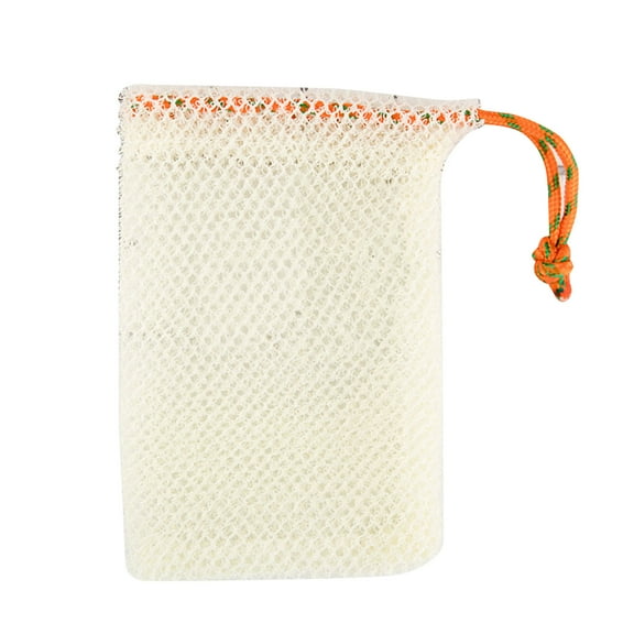 Bar Soap Pouch Saver Pocket Drawstring Exfoliating Mesh Soap Saver Sack Foaming Bag Bubble Foam Net Body Scrubber Sponge Exfoliator Loofah Facial Cleaning for Bath Shower, Beige, 5.51x3.94 Inch