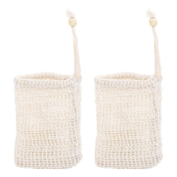 Bar Soap Pouch Soap Saver Bag Bar Exfoliating Pouch Sisal Soap Savers Mesh Bag with Drawstring Foaming and Drying Holder for Bath and Shower Linen Beads,5pcs